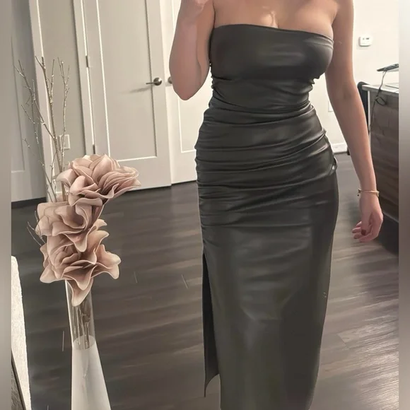 Zara Dark Faux Leather Midi Dress - Picture 3 of 3